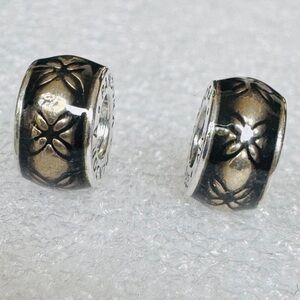 (PAIR) Authentic Pandora Sterling Golden Dew Vintage Floral Spacers Charm